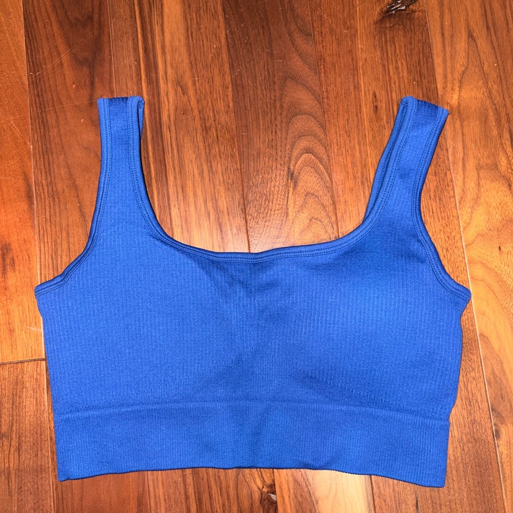 Ribbed Square-Neck Crop Tank Top in Cobalt Blue